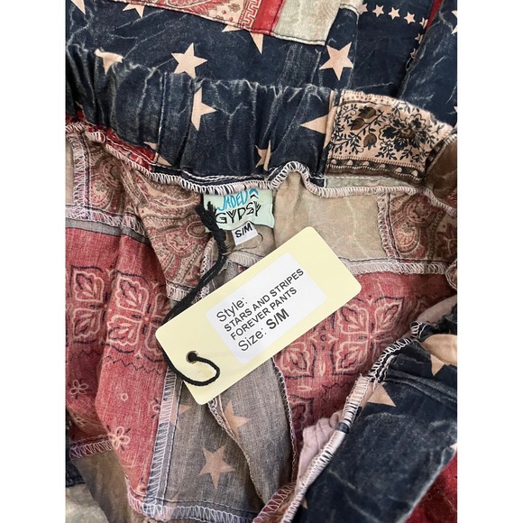 Jadea Gypsy Stars and Stripes Forever Eagle Patchwork Wide Leg Pants S/M - Picture 4 of 5